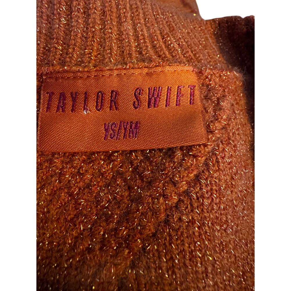 Taylor Swift “Life of a Showgirl” Cardigan Orange Sparkly Cable Knit XS/SM - Picture 5 of 8